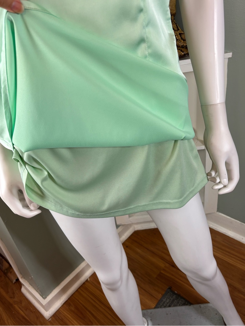 NWT New Peppermayo Zion Beaded Mini Slip Cami Dress Sage Mint Green Satin Sz 6 - Picture 8 of 14